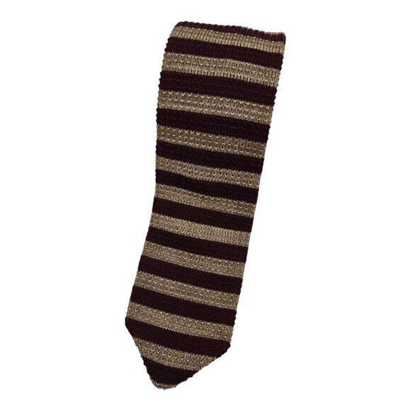 MIKAEL YORK Men's 100% New Wool Knit Necktie LUXURY Red Beige Striped W:3" EUC